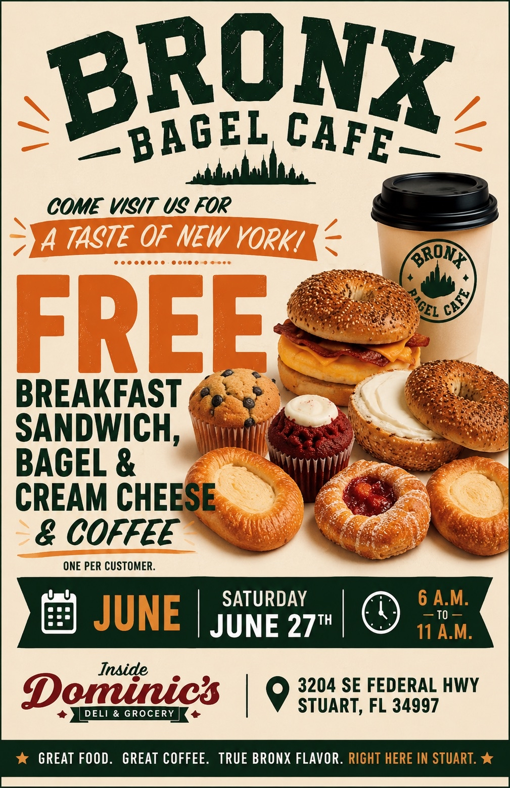 Assorted Bronx Bagel Cafe bagels and spreads